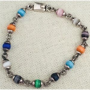Vintage 925 Sterling Silver Colorful
Beads Mexico Bracelet 8”